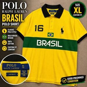 Polo Ralph Lauren Brasil Polo Shirt Yellow Green Custom Fit XL